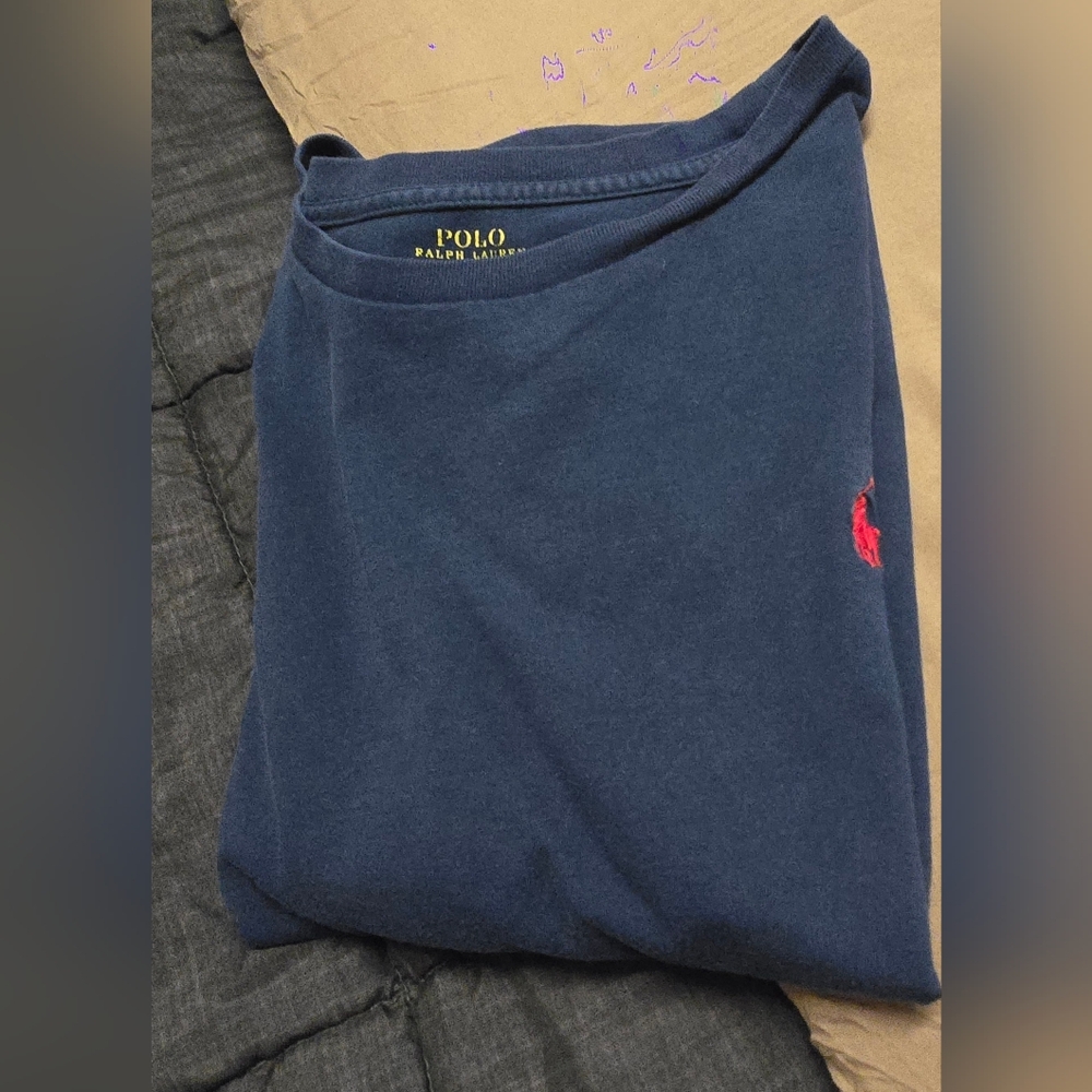 Euc Mens 2xl RL Polo crew neck ss  Blue Tee with Red Logo